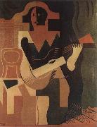 Juan Gris The clown playing Guitar oil